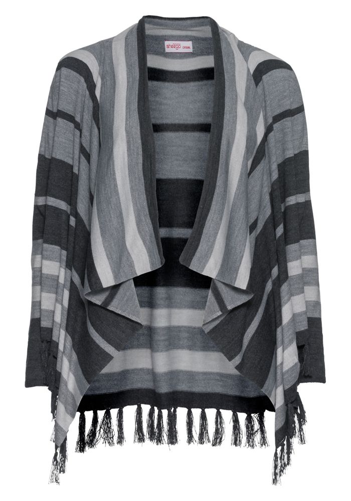 Sheego Damen Long Cardigan Oberteil Strick Jacke Schwarz Weiß Größe 40 42 NEU